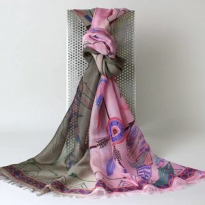 Pashmina Schal Design Federn, Pashmina Stola aus Kaschmir und Seide, rosa, taupe, viele Farben,