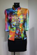 Seidenbluse mit Top, bunt, alle Farben, Regenbogenfarben, Seidensatin, Designermode, Fruehlingsmode,
